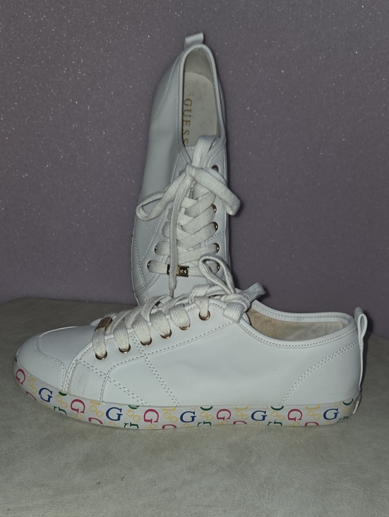 G by Guess Shoes - GUESS White Faux Leather Rainbow Logo Sneakers 9.5M